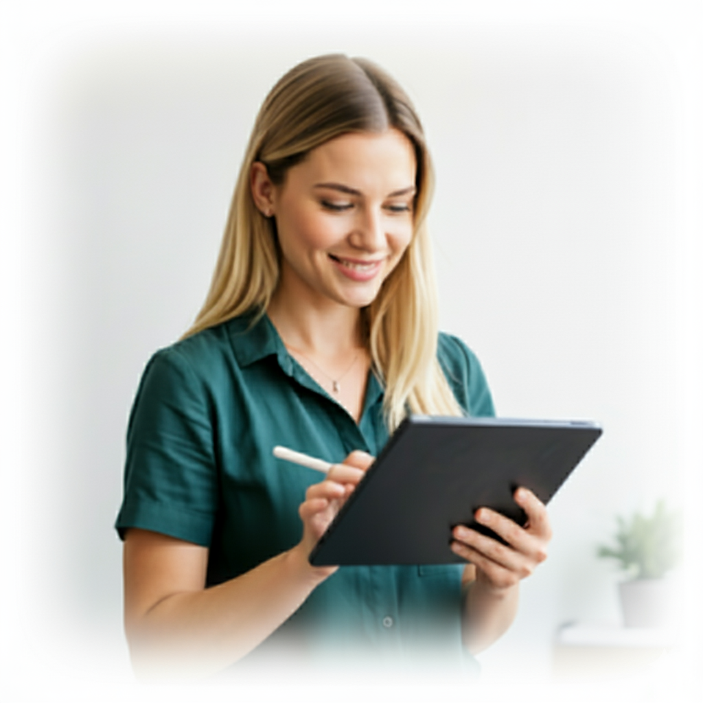 Professional reviewing a legal document on a tablet